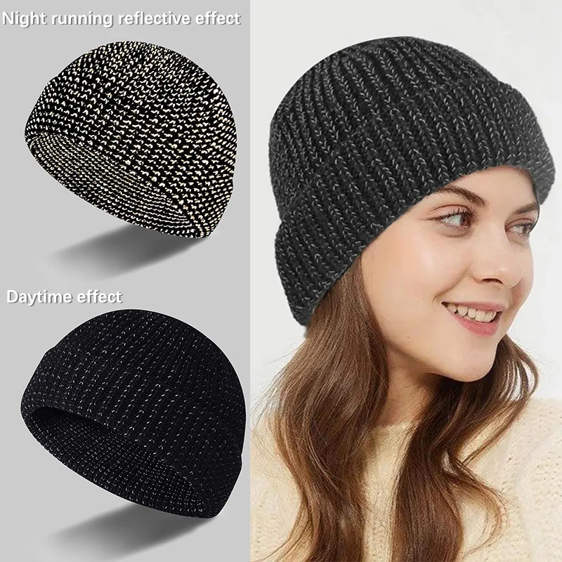 Marca Oohmy, gorro de punto reflectante noctilucente que brilla en la oscuridad, gorros de seguridad para hombres y mujeres, gorro de alta visibilidad, gorros de punto de invierno de neón