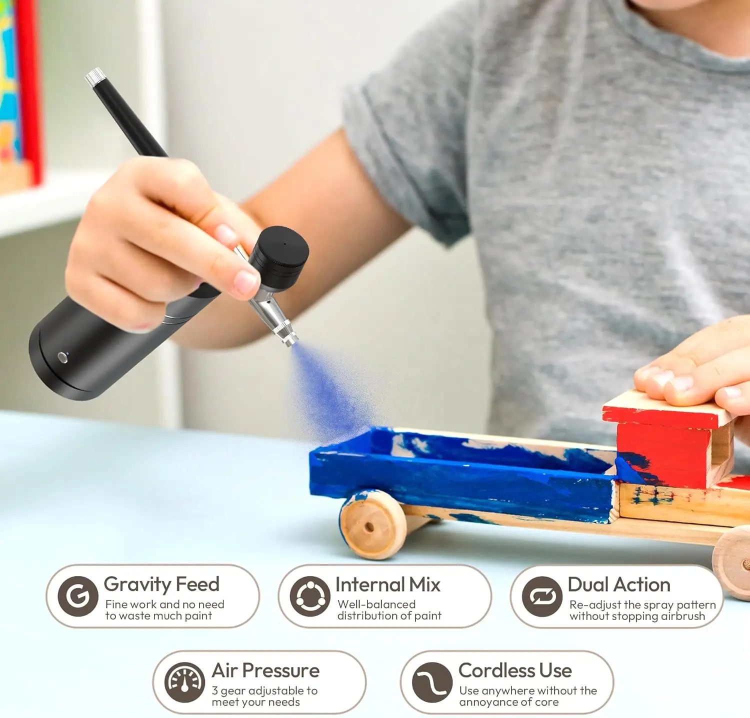 طقم بخاخة لاسلكية محمولة مع ضاغط، 30 رطل لكل بوصة مربعة للأظافر والرسم وديكور الكيك