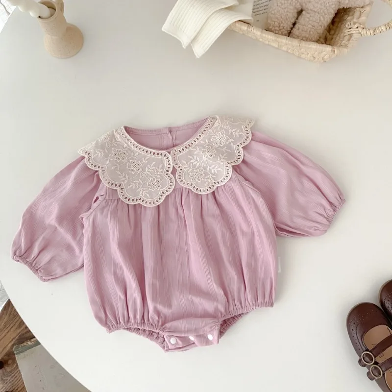 

Baby Girl Outfit Cute Pink Long Sleeve Infant Toddler Girl Romper Newborn Birthday Princess Jumpsuit with lace Baby Clothes