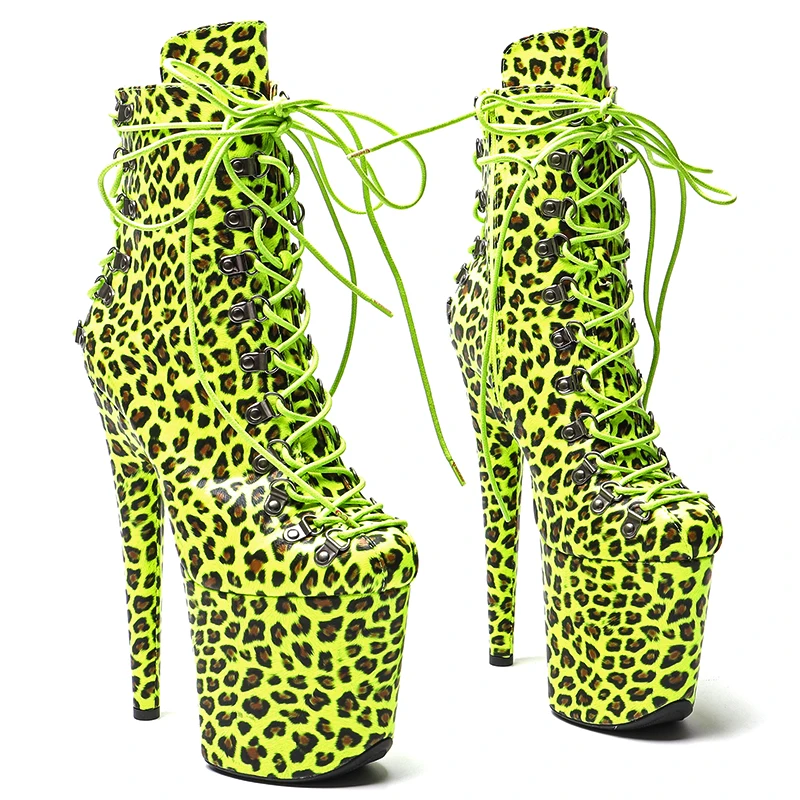 Leecabe 20CM/8inches  Leopard print  PU  Fashion trend high heel platform  boots Party stripper heel Pole Dance boot