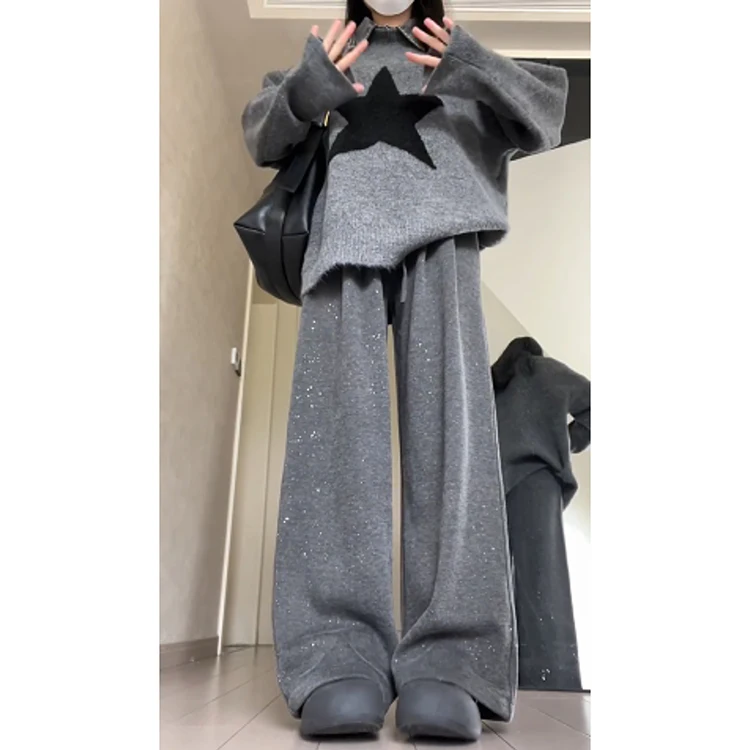 드레이프 와이드 레그 팬츠 여성용 하이웨이스트 니트 소프트 캐주얼 여름 2025 신상 레이지 슬림 폴리에스터 섬유 롱 팬츠