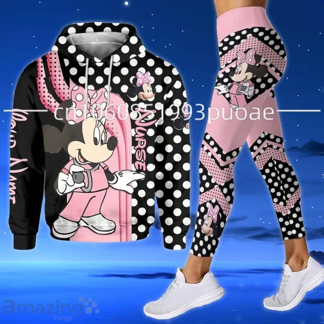 Custom Name Minnie Mouse 3D Hoodie Leggings Set Women\'s Disney Mickey Yoga Pants Sweatpants Fashion Casual Leggings Track Suit