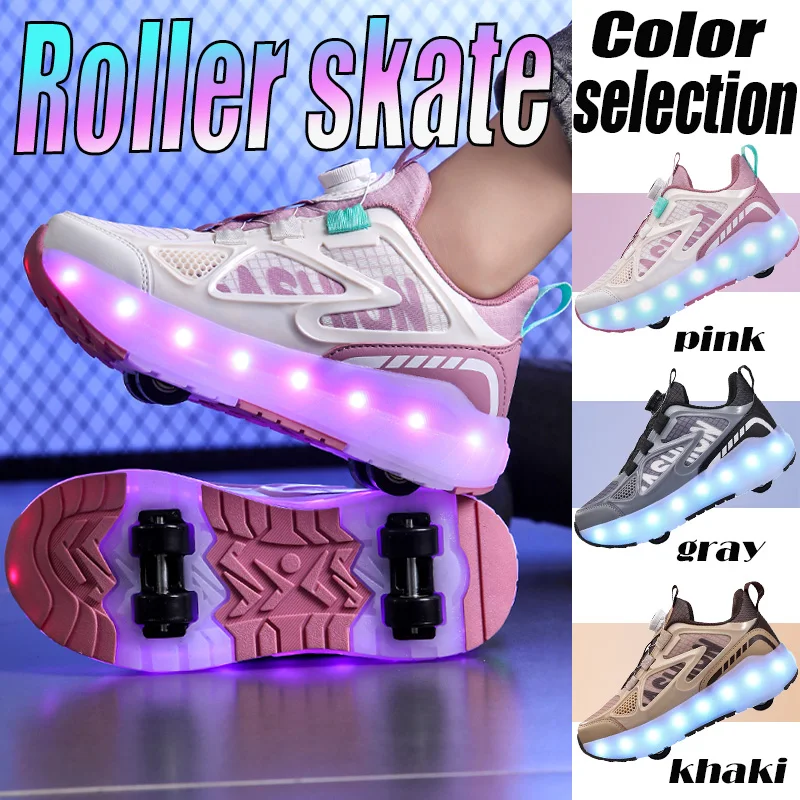

Children's High quality Roller Skate Shoes 4-Wheels Removable Wheeled Rolling Shoes for Kids with LED Light Inline Skate Sneaker