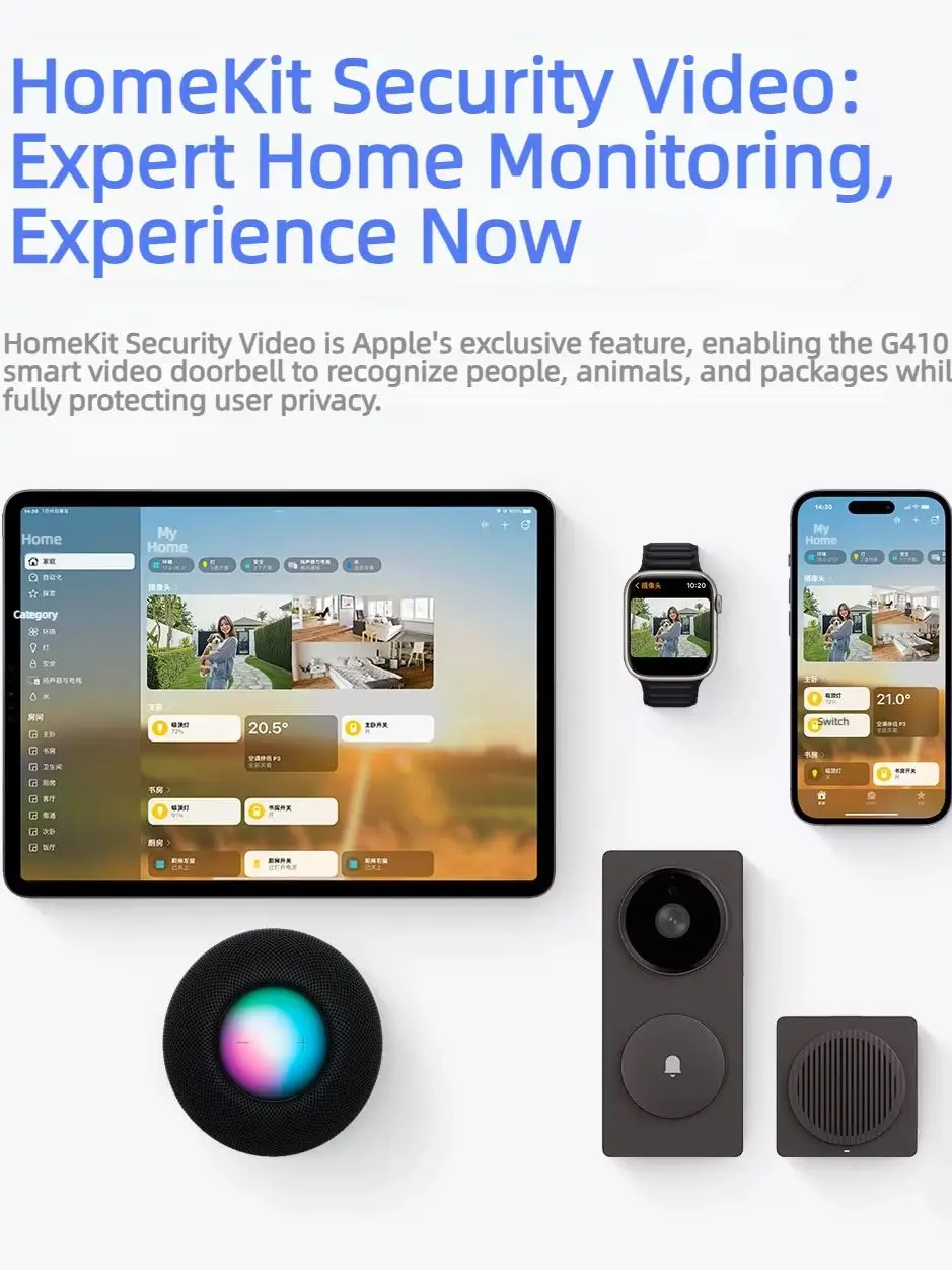 Aqara G410 Smart Video Doorbell Smart Hub Gateway 2K WiFi 2.4GHz/5GHz Zigbee/Thread AI Face Recognition For Apple HomeKit APP