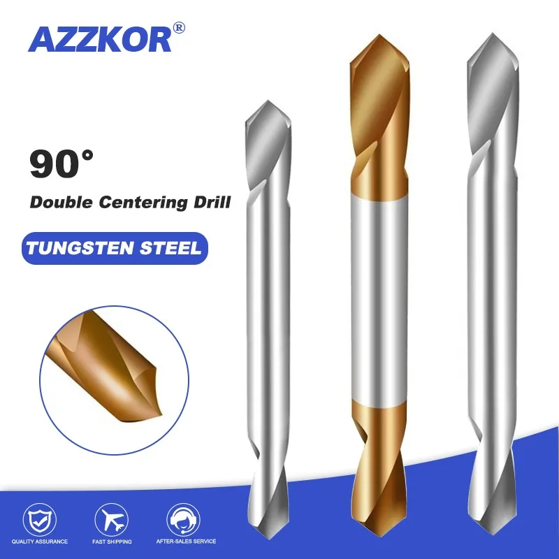 AZZKOR Tungsten Steel 90 Degree Extended Double Head Centering Drill/Fixed Point Drill/Chamfer Milling Cutter 3/4/5/6/8/10/12