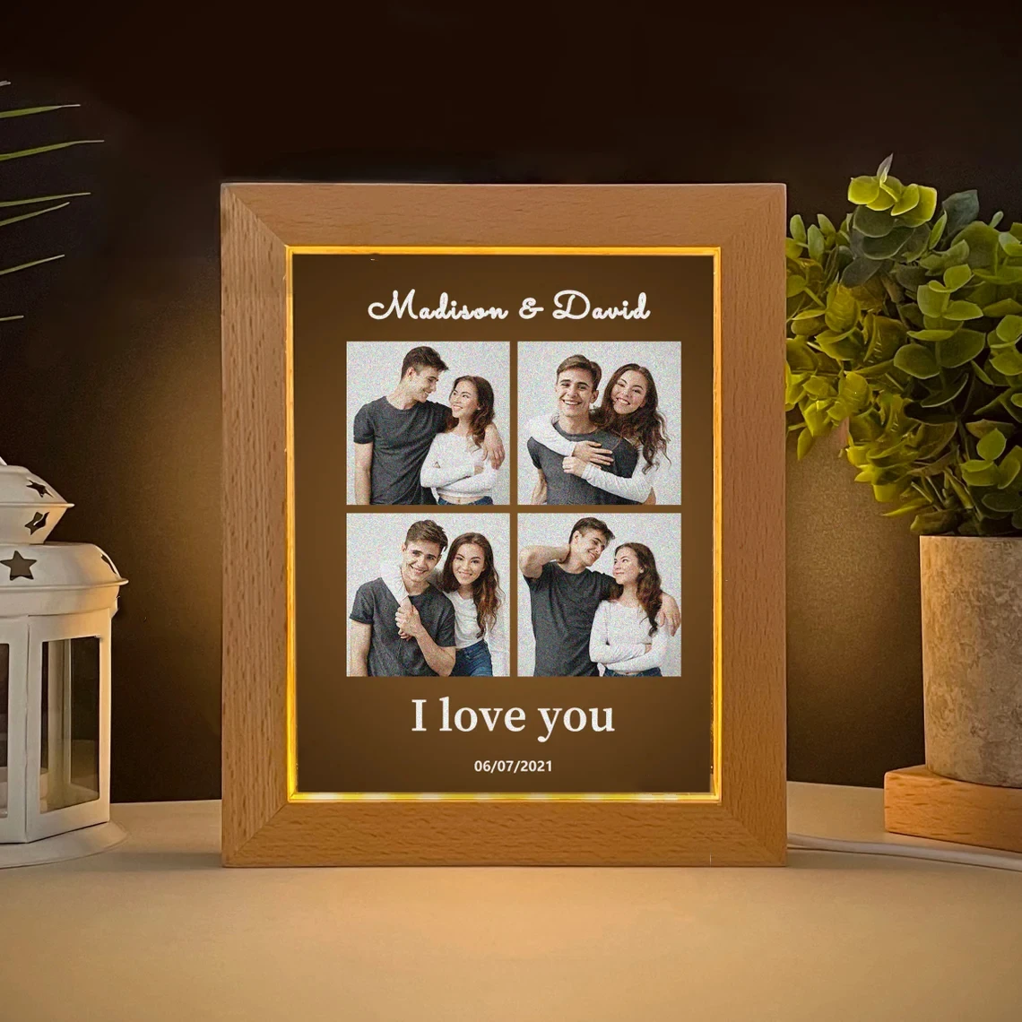 Imagem -03 - Photo Frame Night Light para a Mãe Presentes Personalizados para a Mãe Dad Wood Frame Lâmpada Led com Imagem Presente de Aniversário