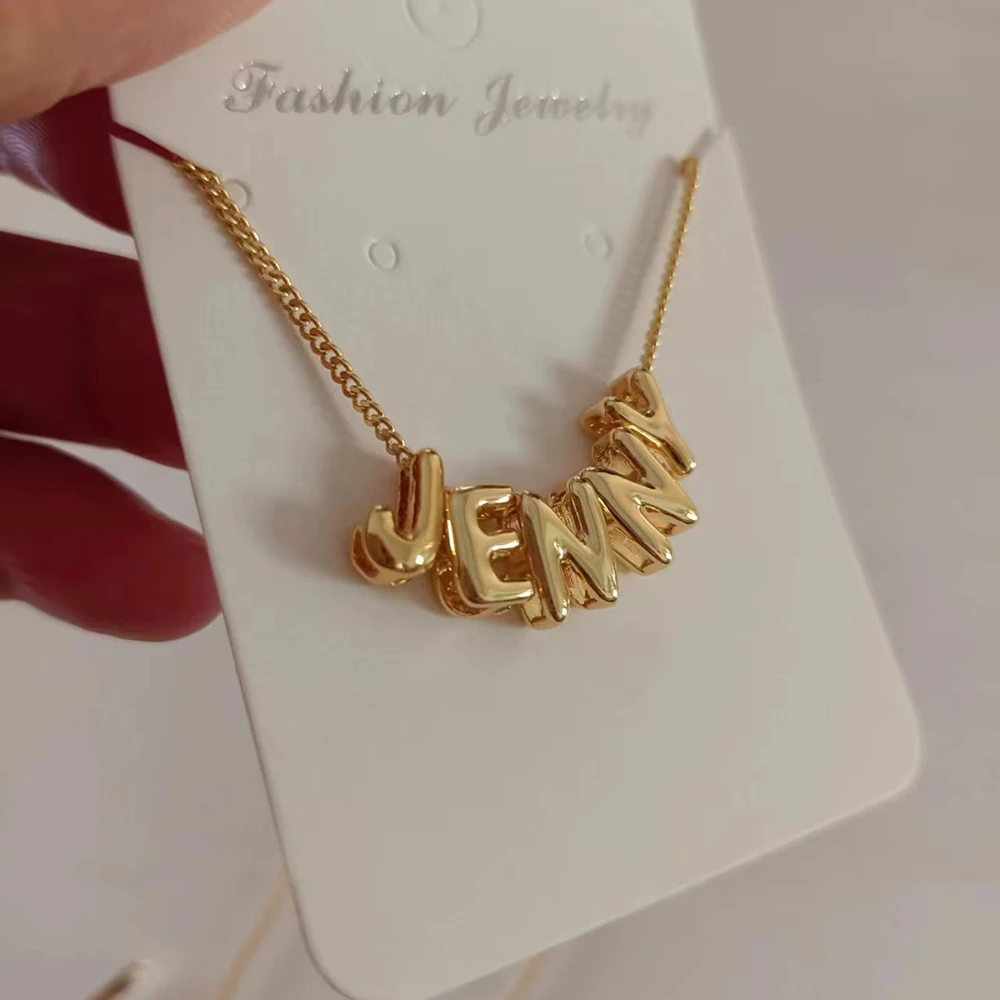 

DIY Bubble Letter Necklace Personalized Name 3D Charm Movable Cute Chain Gold Plate Stainless Steel Jewelry Custom Choker Gift