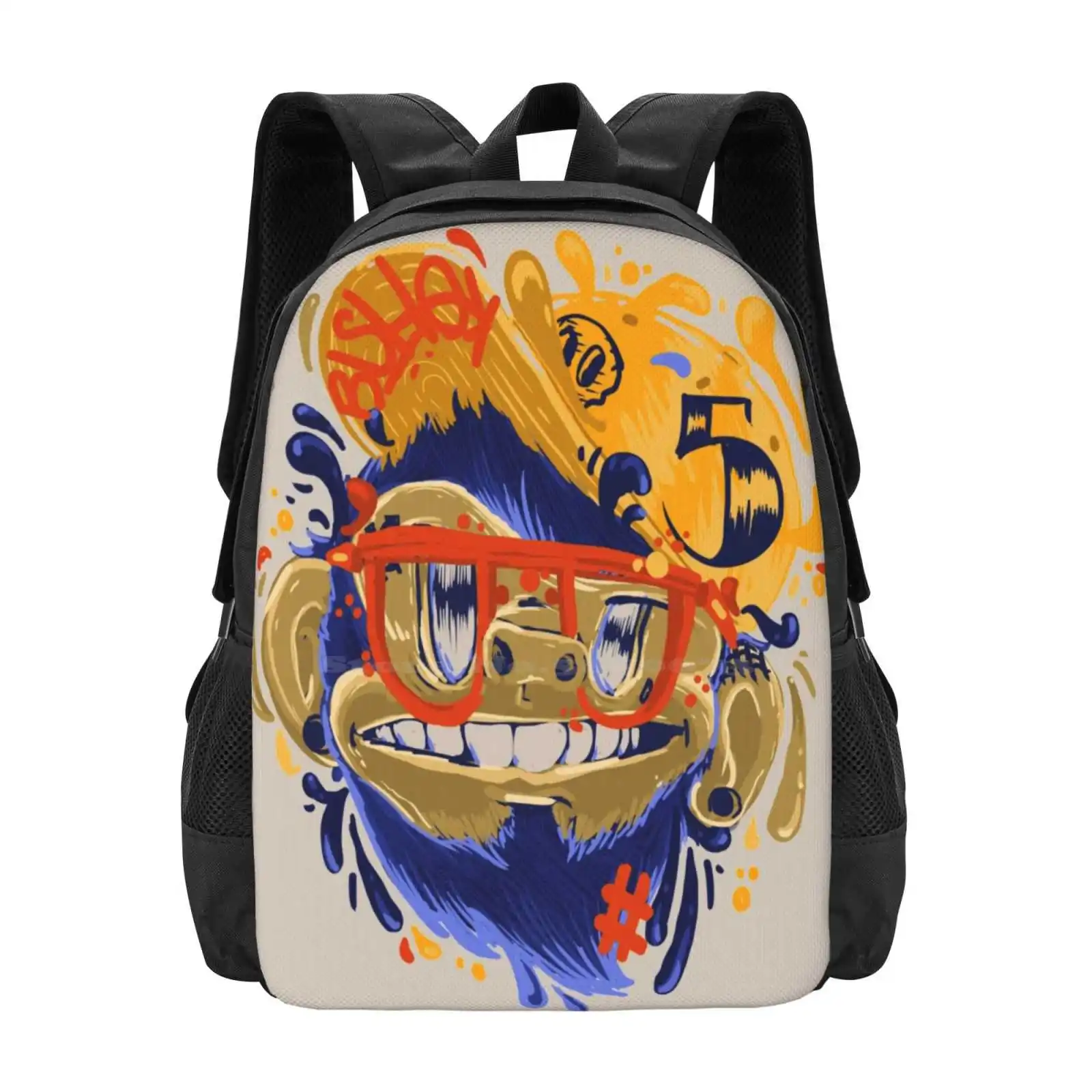 Splashmonkey Hot Sale Schoolbag Backpack Fashion Bags Monkey Animal Fluid Joke Funny Color Skateboarding Blue Graffiti