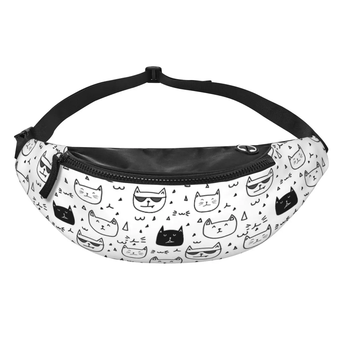 Custom Cartoon Kitten Black Cat Fanny Pack for Women Men Cool Crossbody Waist Bag Cycling Camping Phone Money Pouch