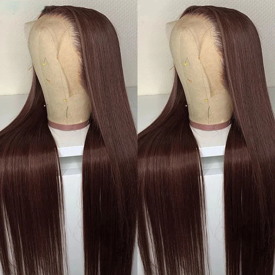 For African Women Long 26“ Brown Silky Straight Lace Front Wig 180Density Babyhair Preplucked Heat Resistant Daily Glueless Wig