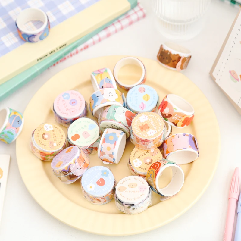 

100pcs Animal Planet flower Masking Washi Round Stickers Decorative Donut Adhesive Tape Diy Scrapbooking Sticker Stationery