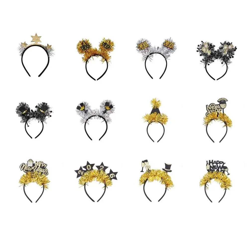 الترتر 2026 السنة الجديدة عقال نجمة/تاج الطرف الديكور عيد الميلاد السنة الجديدة خوذة ملونة أغطية الرأس بريق الشعر هوب