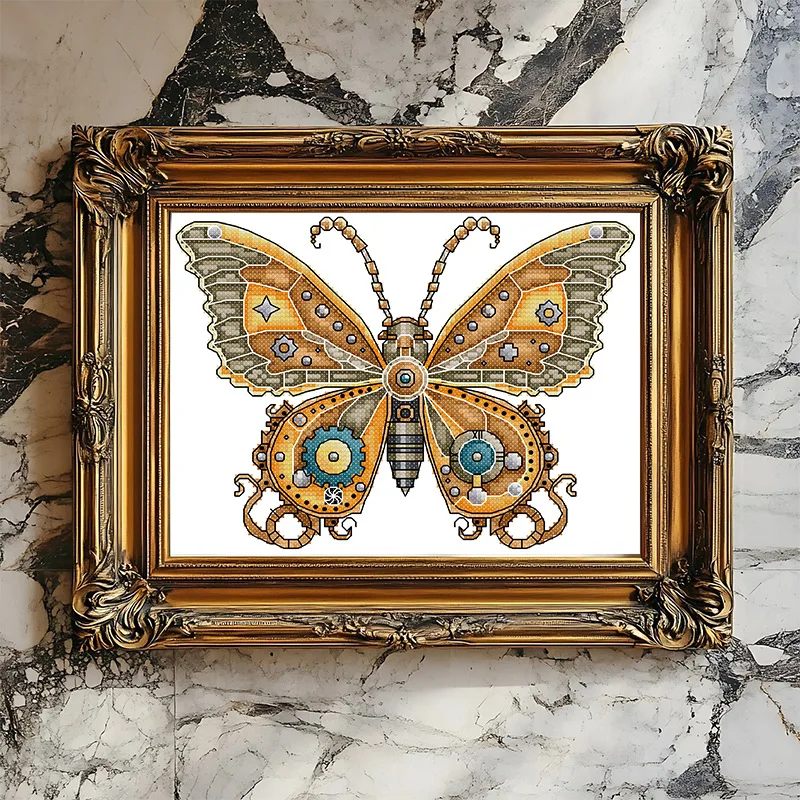 

Soulgift Stamped Pre-Printed Cross Stitch Kits, 9CT/11CT/14CT/16CT Fabric with DMC Threads, Easy to Follow - Robot Butterfly