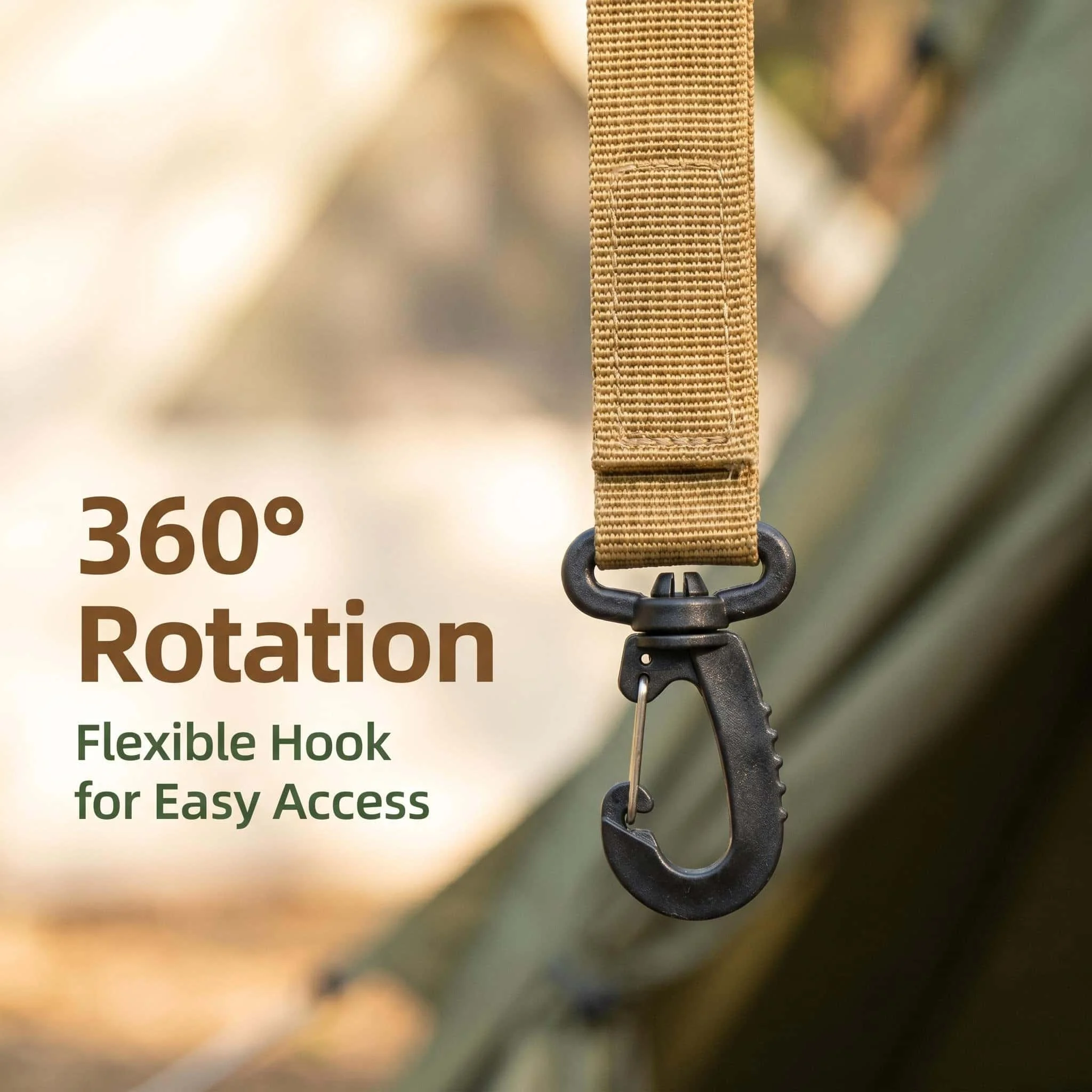 360° Rotatable Tactical Webbing Hook, Nylon Molle Hanging Buckle for Outdoor Camping Backpack Belt Gear Mount