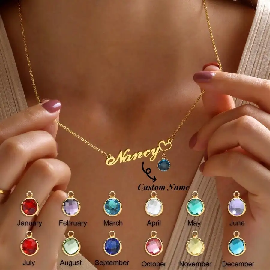 

DOREMI Customized Letter Necklace Personalized Birthstone Pendant DIY Design Choose Birthstone Heart Charm Name Collar Chain