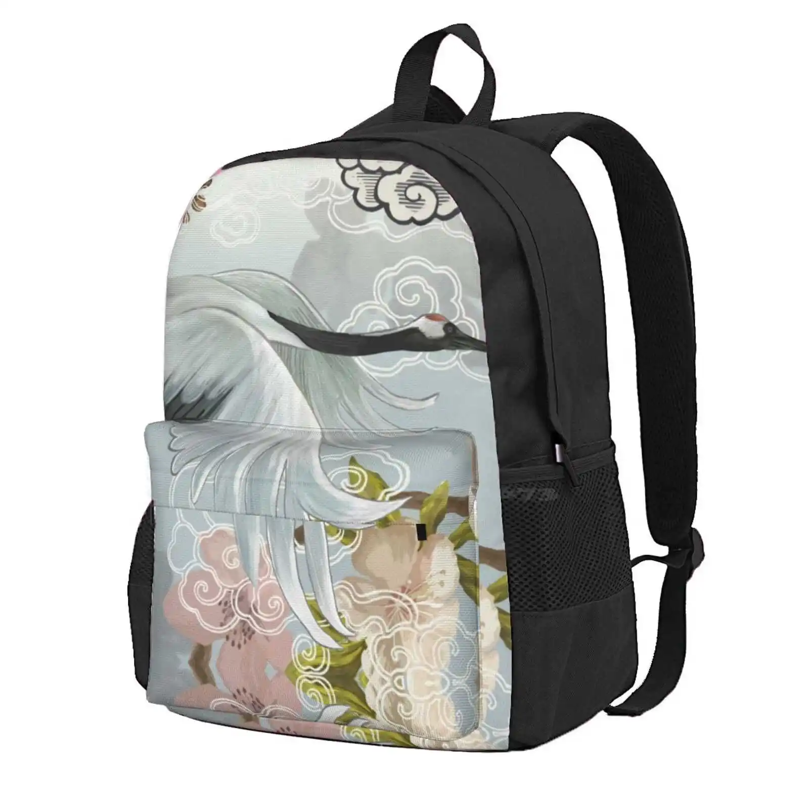 Japanese Crane Hot Sale Schoolbag Backpack Fashion Bags Heron Flying Silk Asian Seamless Cranes Stoke Sokes Traditional Culture