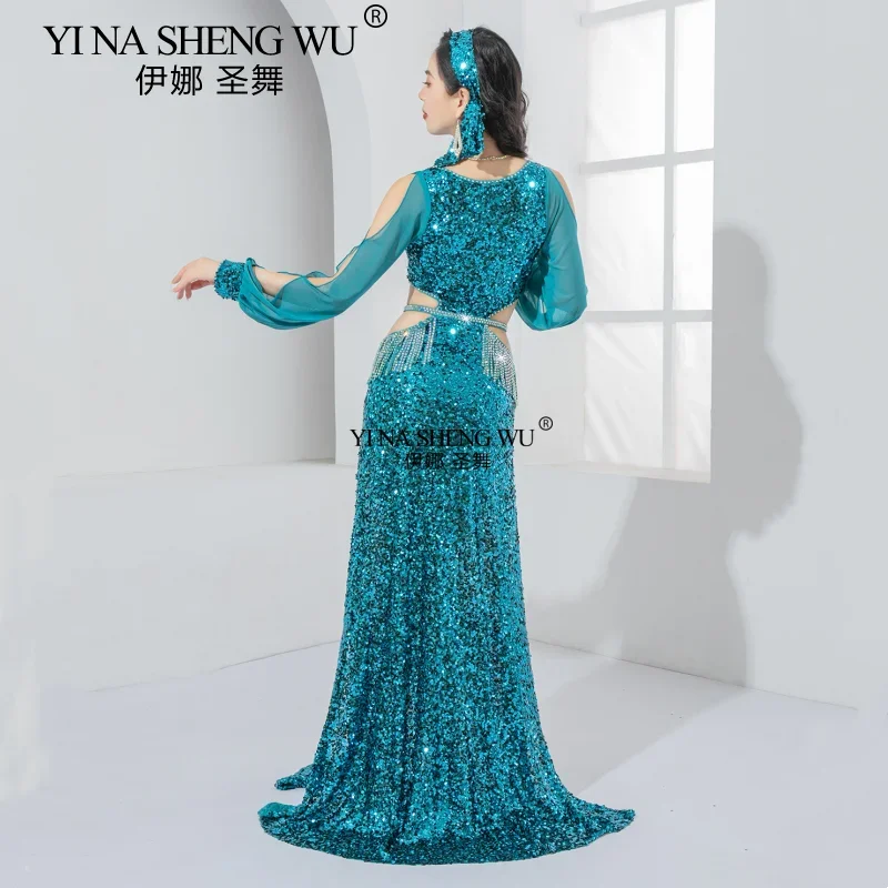 2025 novo adulto traje de dança do ventre dança oriental luz luxo brilhante desempenho competição traje robe para mulher