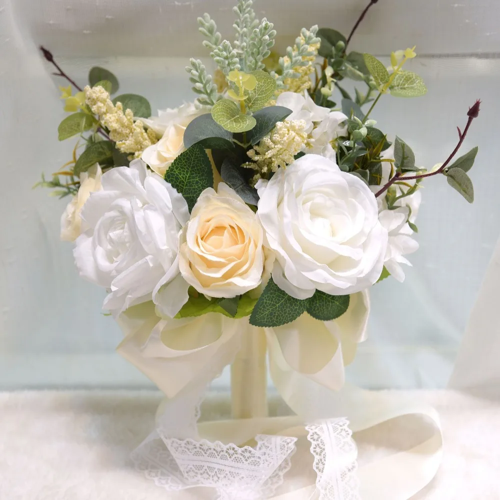 

Classy Artificial Flowers Silk Rose Flower Bouquets Wedding Party Bridal Handheld Marrige Accessories