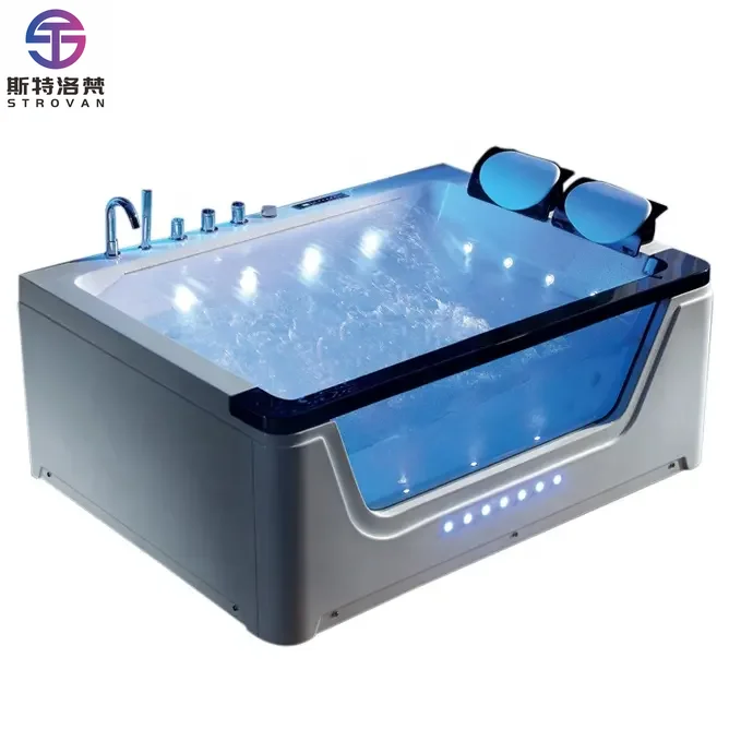 

ZXHK 2 Person Indoor Waterfall Whirl Pool Acrylic Massage Bathtub Hotel Luxury Bath Freestanding Hydromassage Bathtub Jet Spa