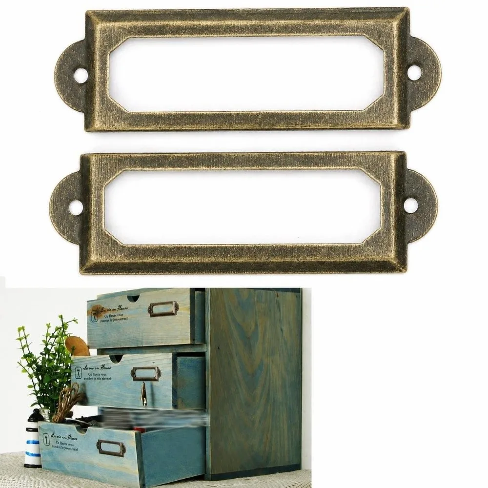 20 Pcs Metal Drawer Label Holder Rectangular Shape Multi Colors Shelf Tag Bracket Paper Insert Slot Screw Mount Fit