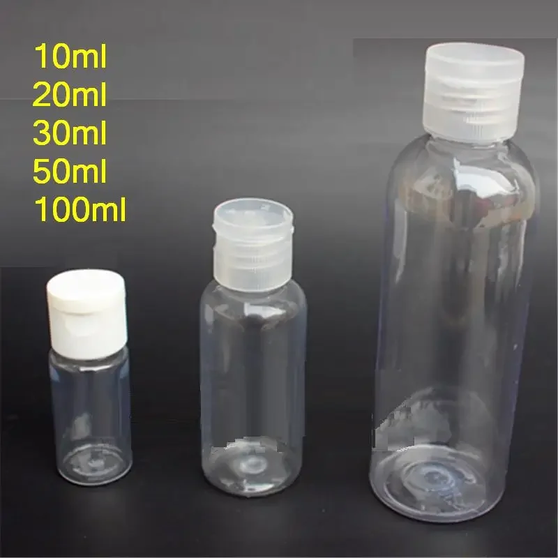 Free Shipping 10ml/20ml/30ml Flip Lid Transparent Plastic Packaging Bottles Liquid Water Emulsion Empty Small Subpackage Bottle