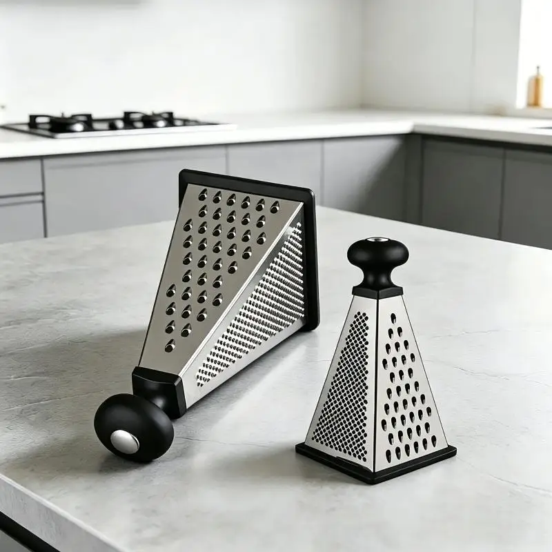 ~Stainless Steel 4 Sided Pyramid Grater With Non Slip Handle Perfect For Home Kitchen Shred Cheese Vegetables Potato Carrot