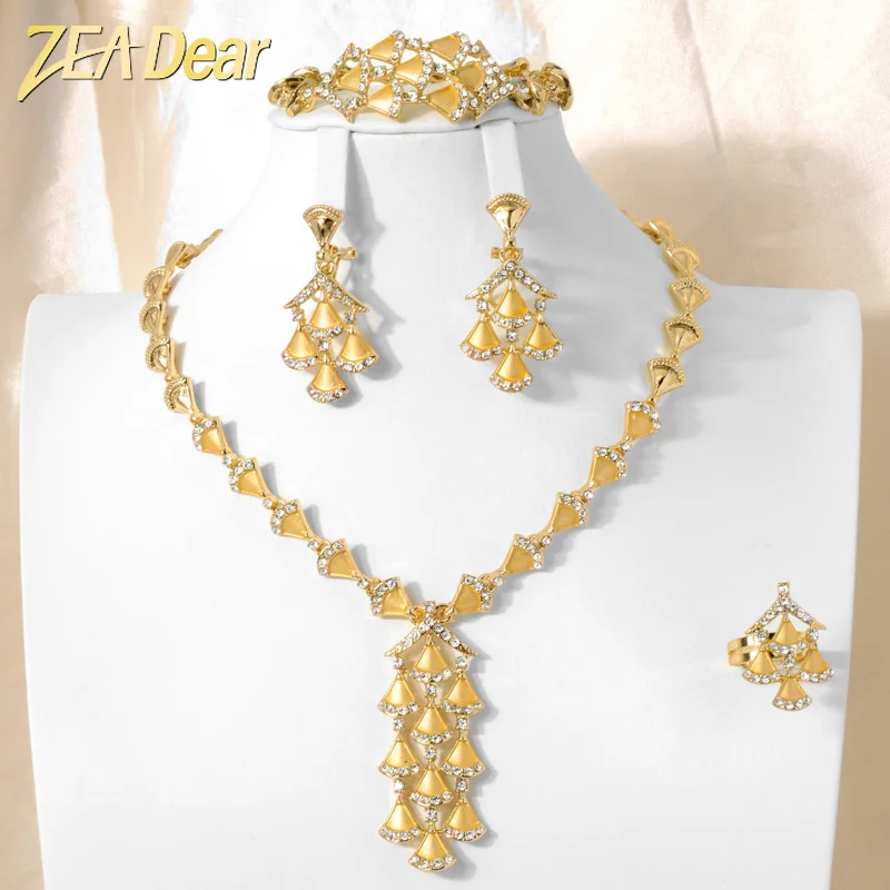 

Zeadear Moroccan Luxury Copper Expensive Jewelry Women Set Of Wedding Women Clothing Accessories Dubai Gold Plated Jewelry