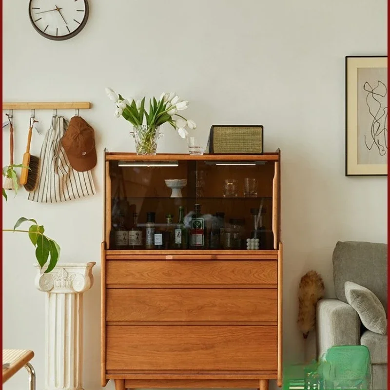 Nordic solid wood side cabinet, living room cherry wood storage cabinet, multi-functional tea cabinet, bedroom retro chest cabi