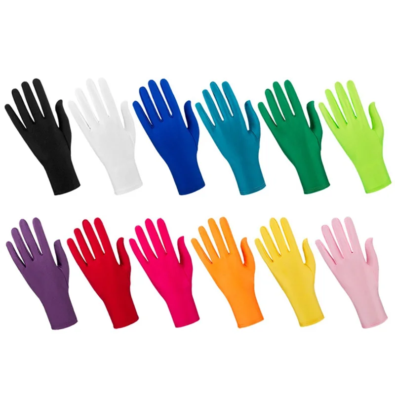 Etiquette Costume Prom Party Gloves Full Fingers Mittens Stretch Sunscreen Gloves Bright Color Solid Color Soft Spandex Gloves