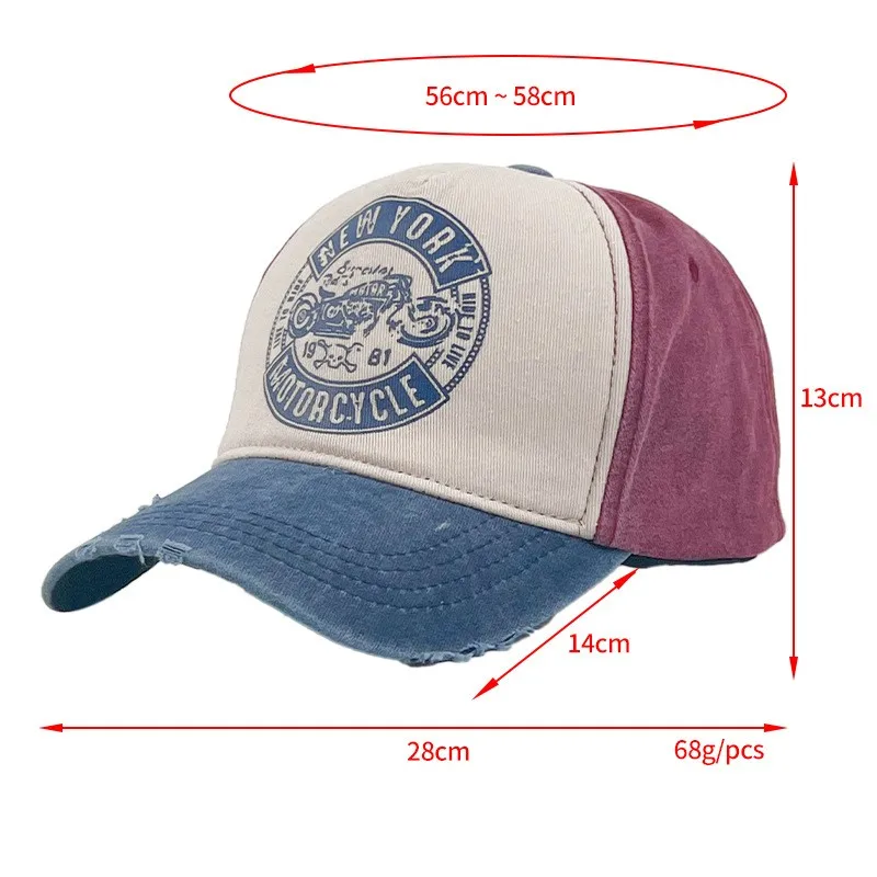 Color splicing baseball cap Newyork Motorcycle printing Men\'s cap Fashion trend sun hat women