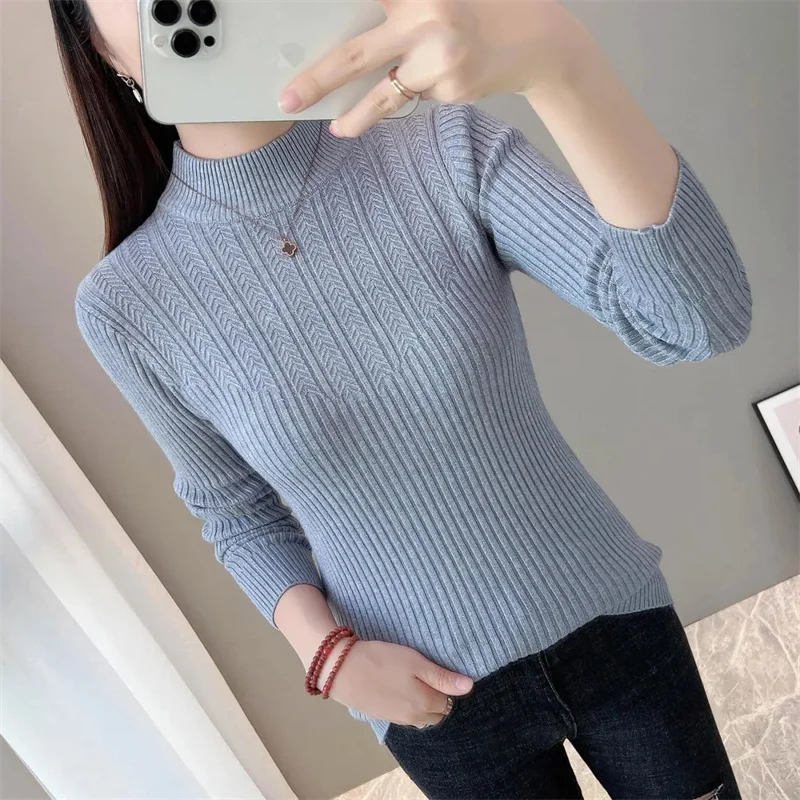 Autumn Winter New Sweater Semi-Turtle Neck Women's pullover Bottoming Shirt Ladies Coat With Middle-Aged Knitwear Female Top