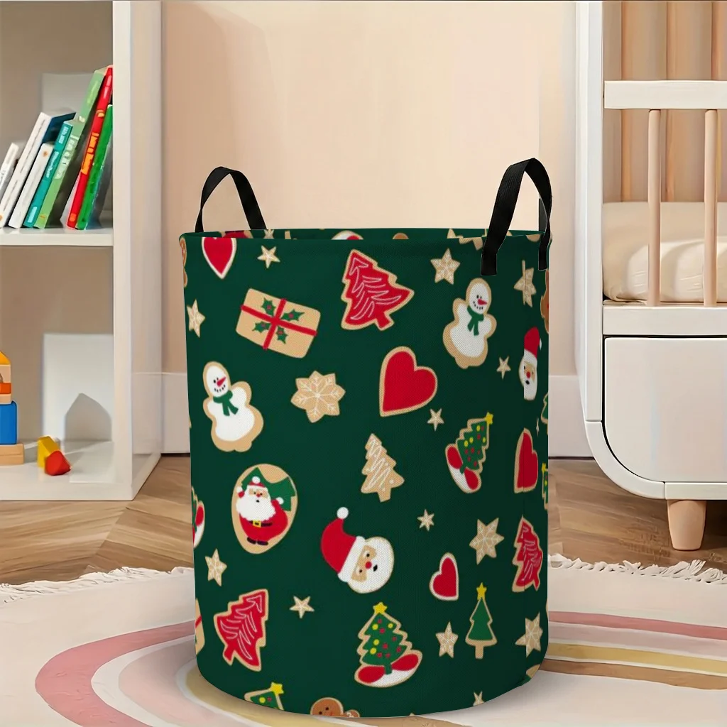 1pc, Christmas-Themed Cylindrical Laundry Hamper, Featuring Festive Christmas-Themed Printed Elements. Suitable for Bedrooms