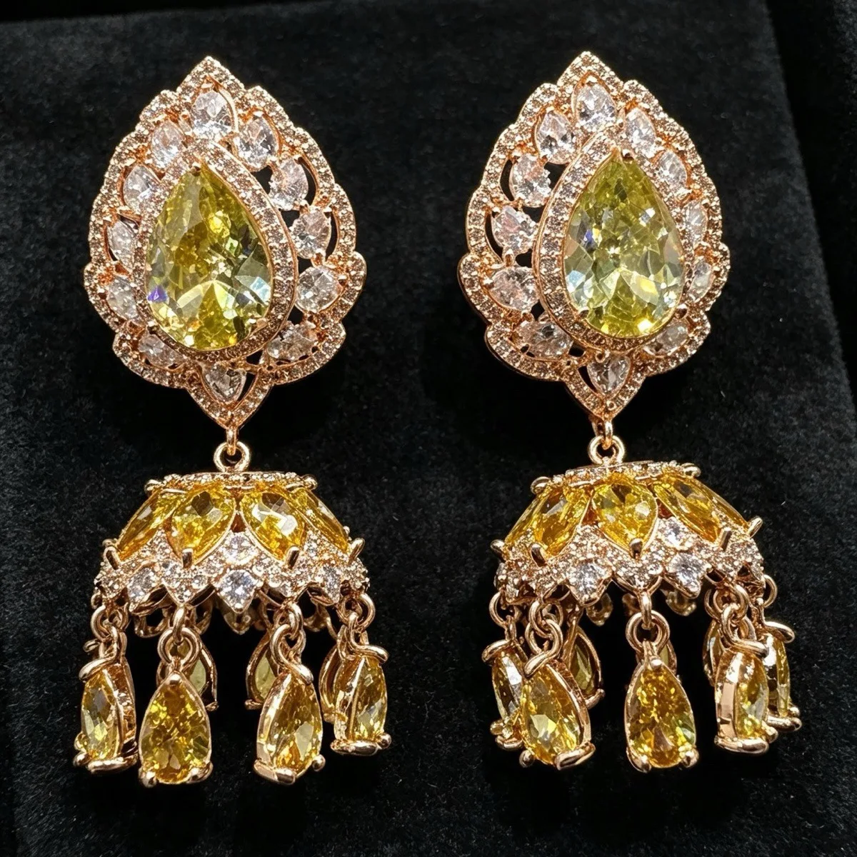 Fashion Tassel Drop Wind Chime Earring Multicolor Cubic Zirconia Heavy Duty Dangle Earrings Luxury Daily Banquet Accessory Gift
