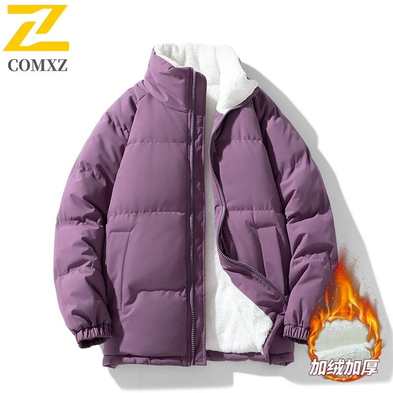 COMXZ 2025 Men Fleece Lined Jacket Winter Autumn Korean Style Loose Waterproof  Windproof Hooded Outdoor Sports Casual Coat