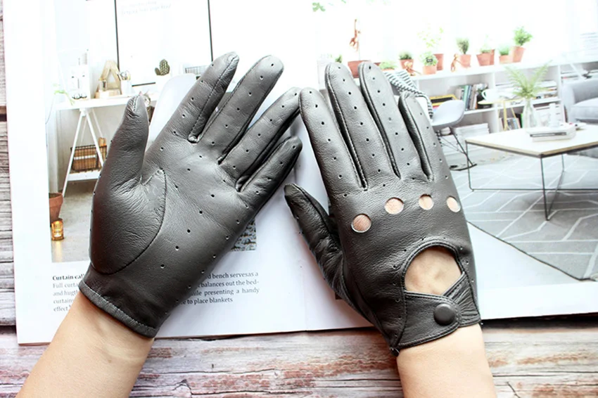 Sommer Fahren Leder Handschuhe Frauen Dünne Schaffell Ungefüttert Modische Ausgehöhlte Alle Finger Motorrad Reiten Handschuhe – Detail 8