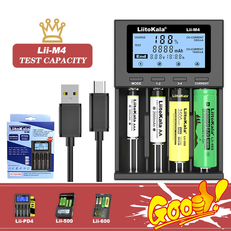 Liitokala Lii-M4 Lii-500 Lii-500S Lii-600 LCD 3.7V 18650 18350 18500 20700 14500 26650 AA NiMH bateria litowa ładowarka