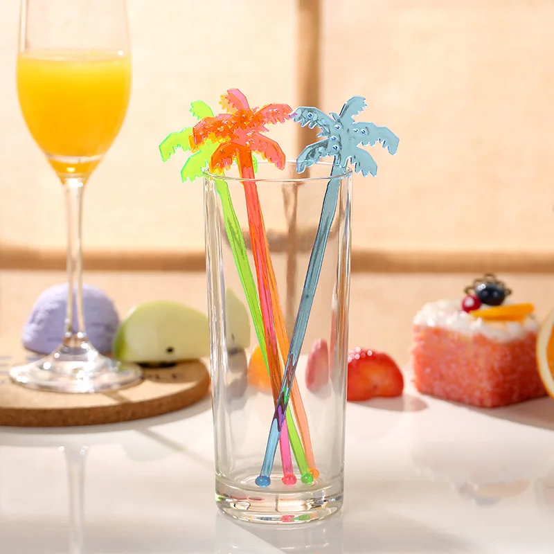 50Pcs Creative Coconut Tree Cocktail Swizzle Sticks Drink Wine Stirrer Wedding Birthday Hawaii Party Favors Decoration Bar Tools