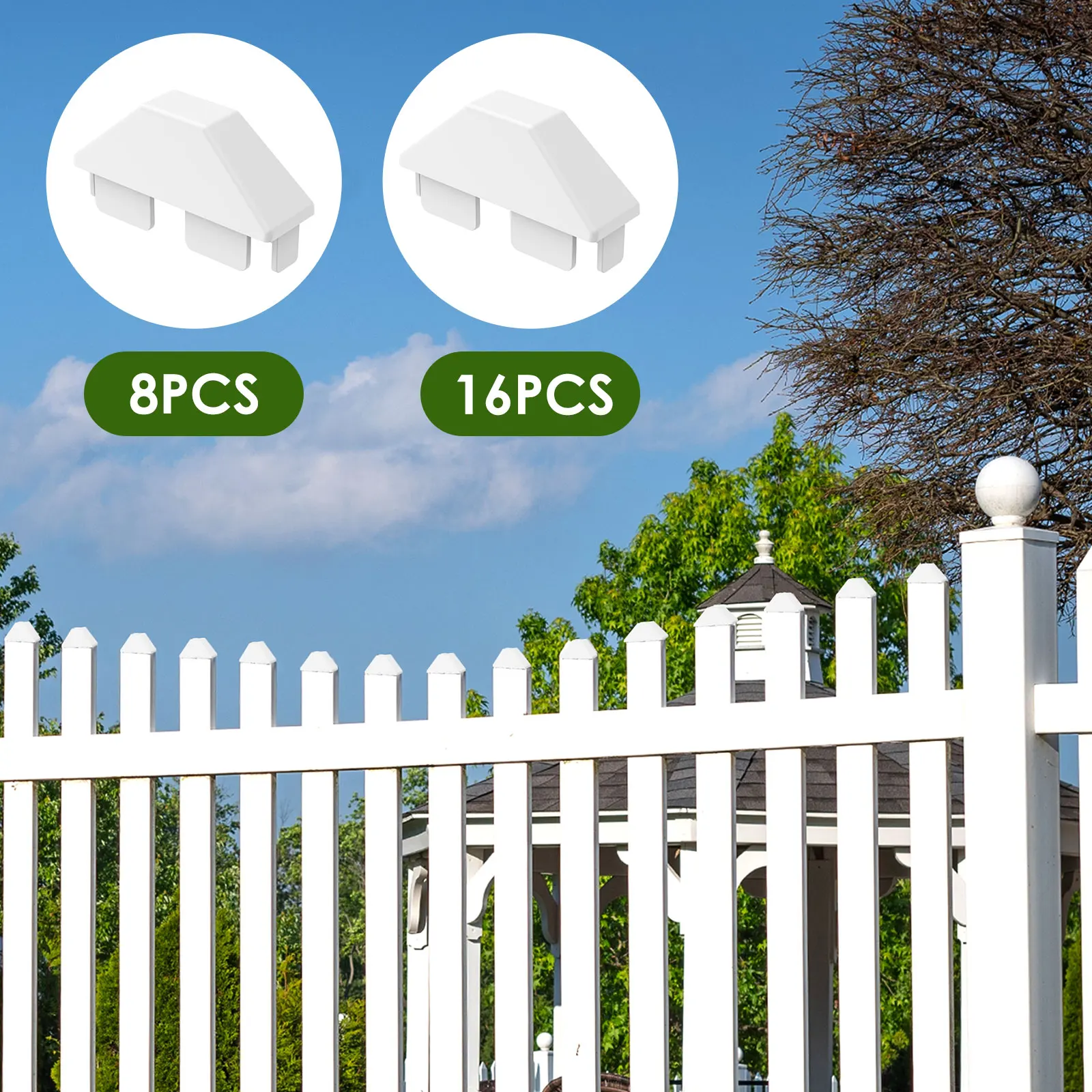 8/16Pcs Vinyl Picket Fence Cap Dog Eared Style White Vinyl Fence Post Cap Easy Install Outdoor Fence Stake Cap Enduring Garden