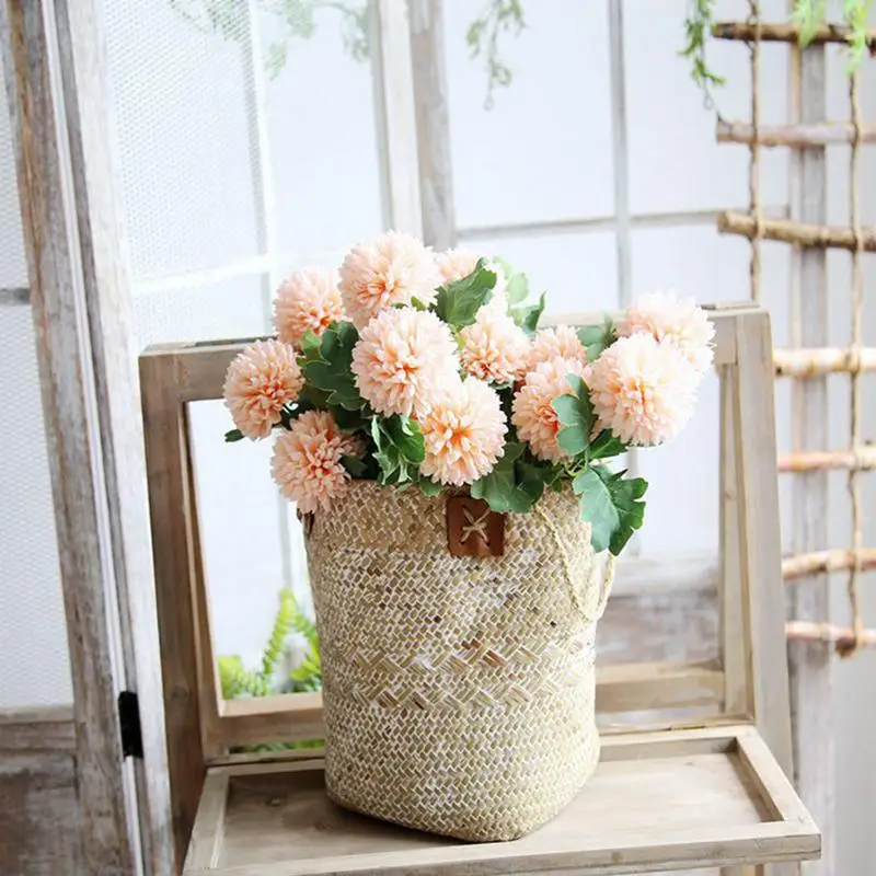 Maceta tejida de paja hecha a mano de estilo nórdico, cesta para macetero, almacenamiento de ropa sucia para lavandería, soportes de flores para plantas verdes de jardín en maceta