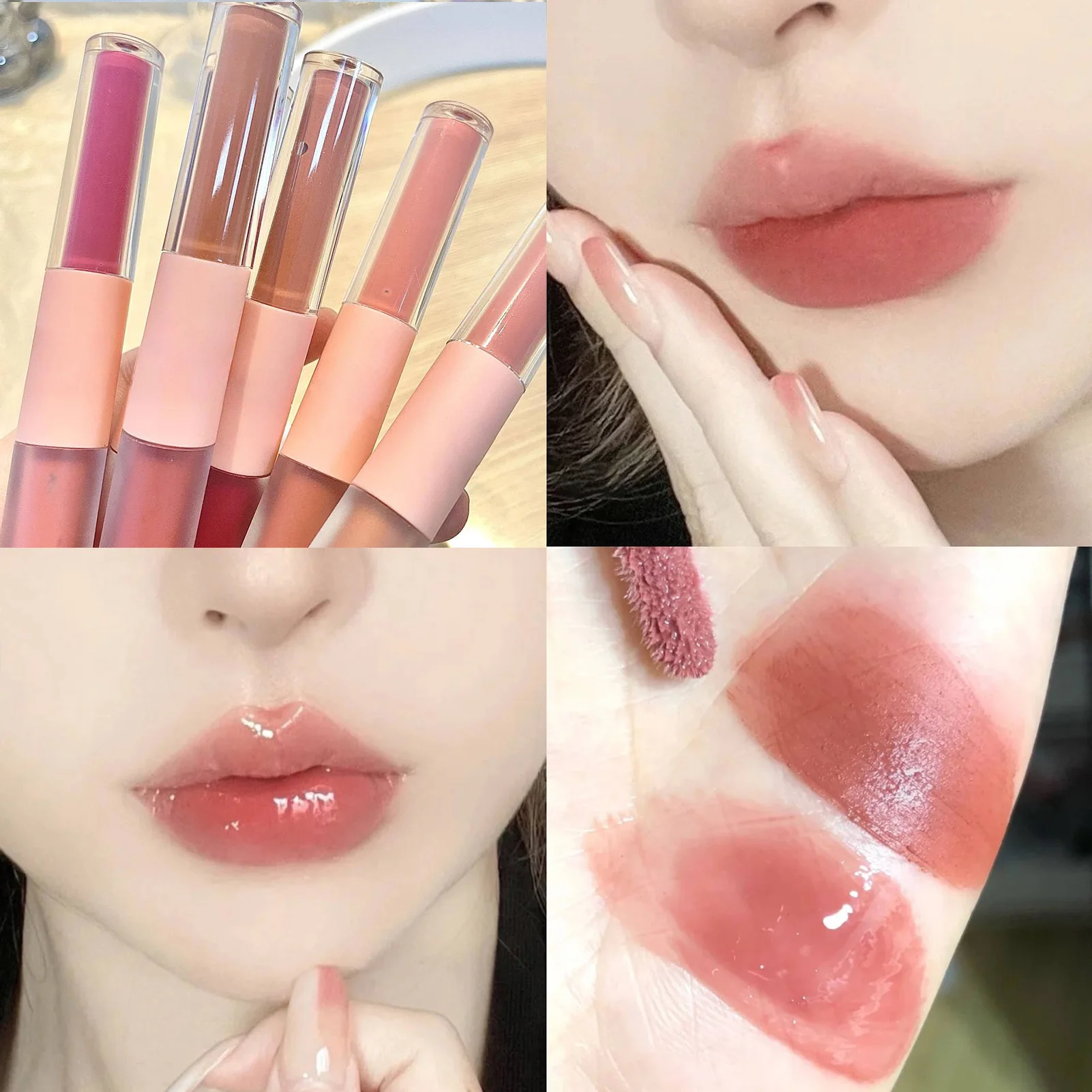 Lightweight Matte Liquid Lipstick Natural Pigmented Color Lip Gloss with Double Heads for Longwear 6 Styles Rich Lip Colors