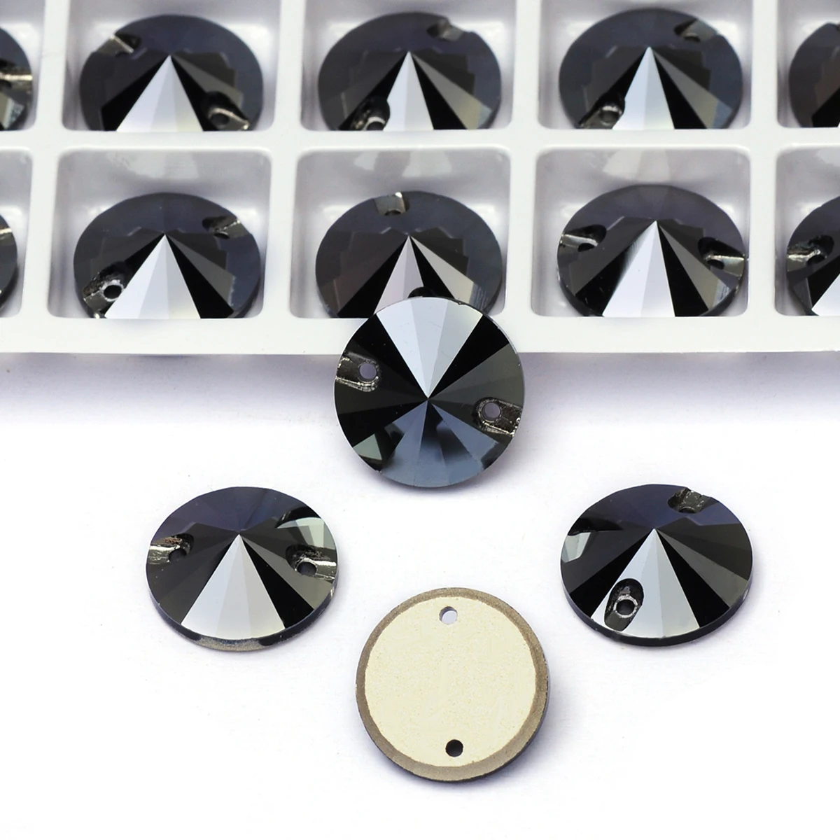 PUBRILEX Hematite Shiny Sew on Crystal Multi-shapes Flatback Crystal Stones with Holes for Garment Needlework DIY Accessories