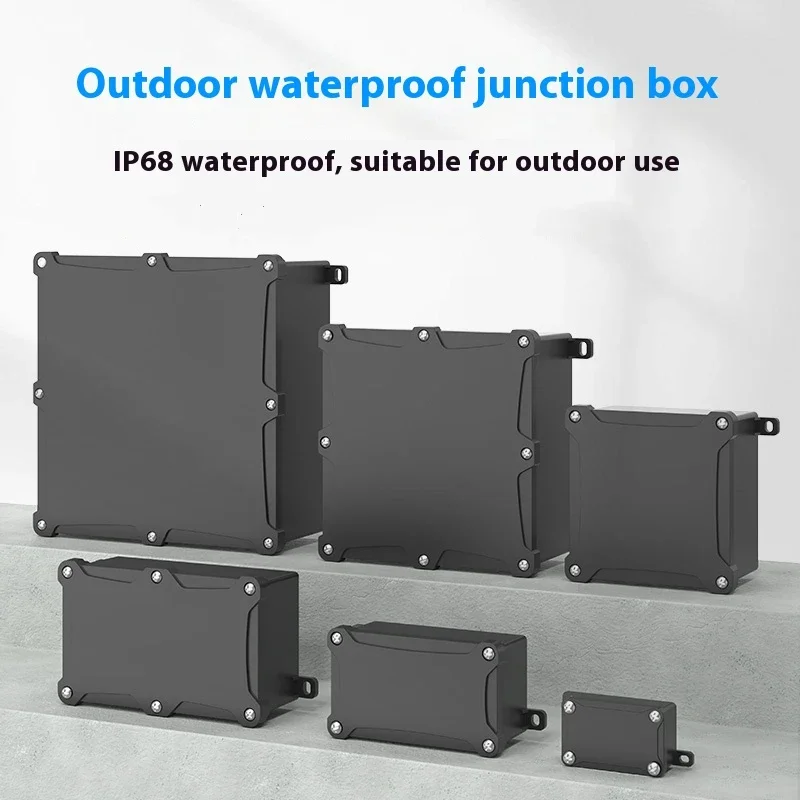 Black IP68 Waterproof Plastic Outdoor Junction Box Flame Retardant Sealed Case for Rainproof Applications