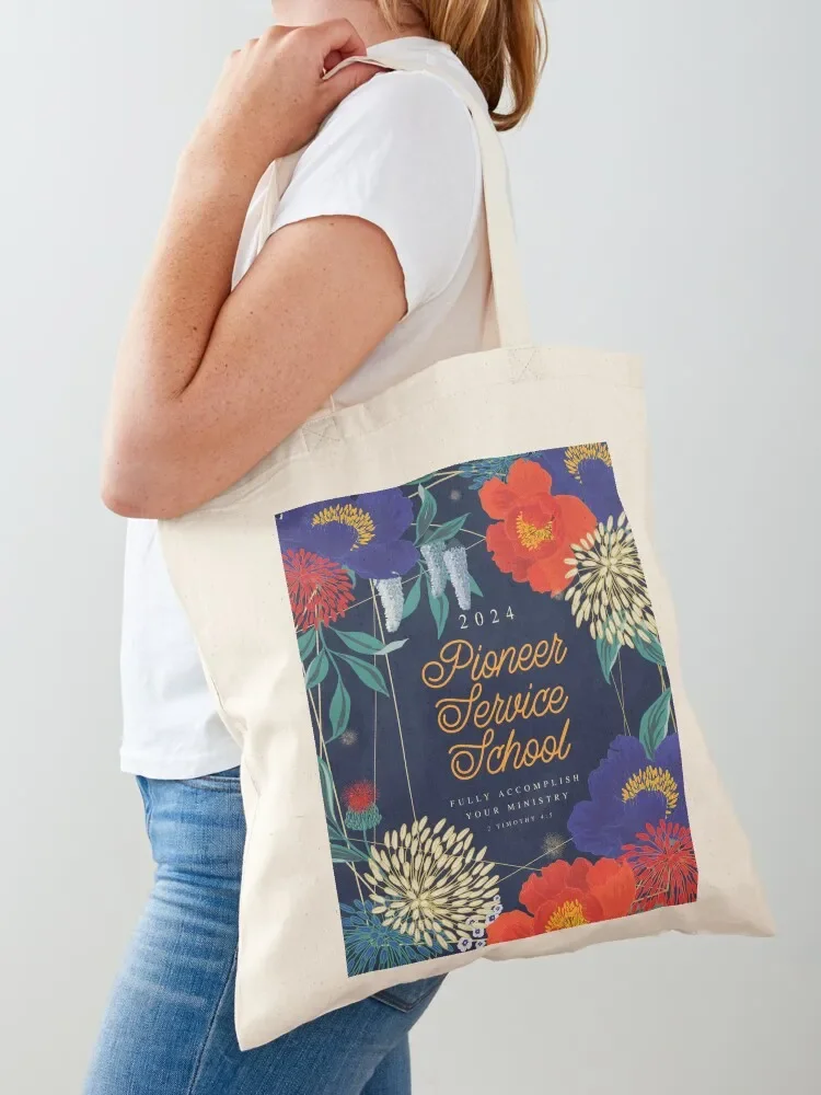 PIONEER SERVICE SCHOOL 2024 (Blue & Red Flowers) Tote Bag Reusable bags Shopper Shopper handbag hand bag ladies Tote Bag