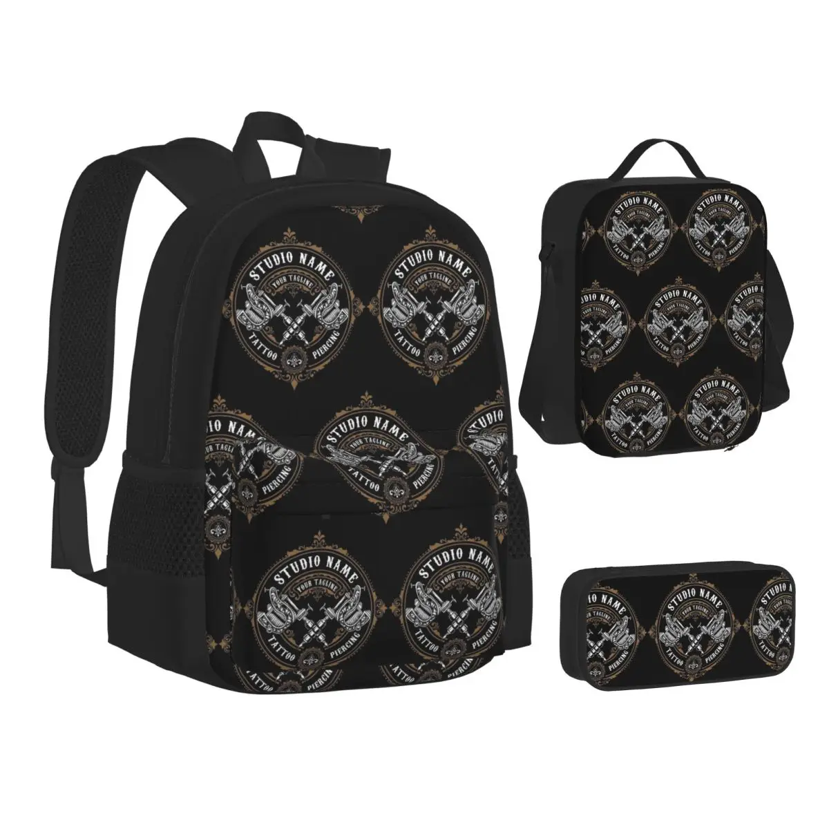 Custom Bib Tattoo Artist Tattooists Backpacks Boys Girls Bookbag School Bags Kids Rucksack Lunch Bag Pen Bag Three-Piece Set