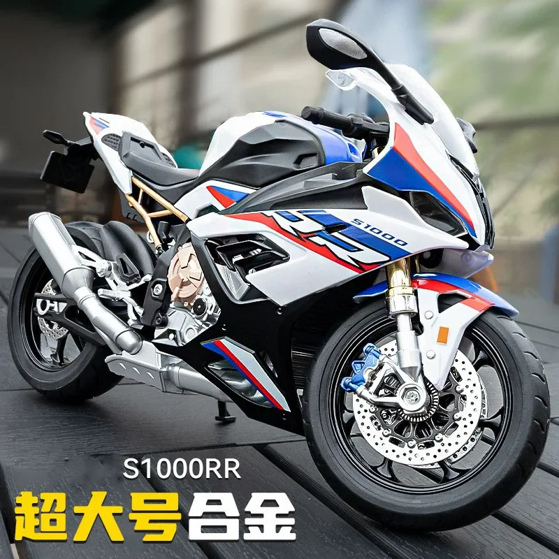 1:9 BMW S1000RR Diecast Model sepeda motor logam, hadiah mainan anak laki-laki sepeda motor logam kolektif ringan