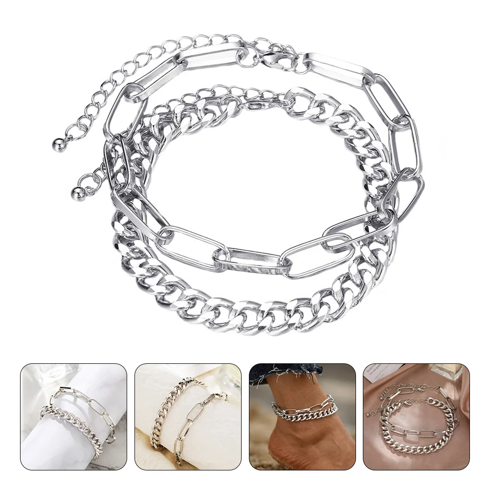  2 Set Anklet Bracelet Foot Chain Jewelry Personality Chains for Women Zinc Alloy