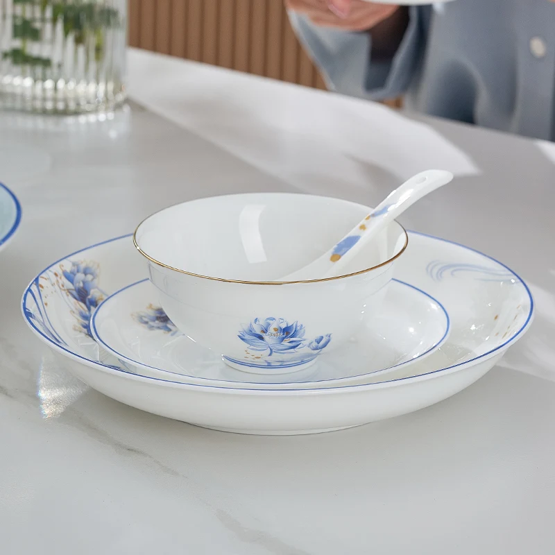 

Bone china tableware, dishes set, household Chinese tableware set, wedding housewarming ceremony, full of gold and jade