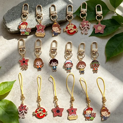 6pcs Stranger Things Keychains Metal Pendant Will Byers Mike Wheeler Demogorgon Cartoon Character Cosplay Handmade Y2K Gift Set