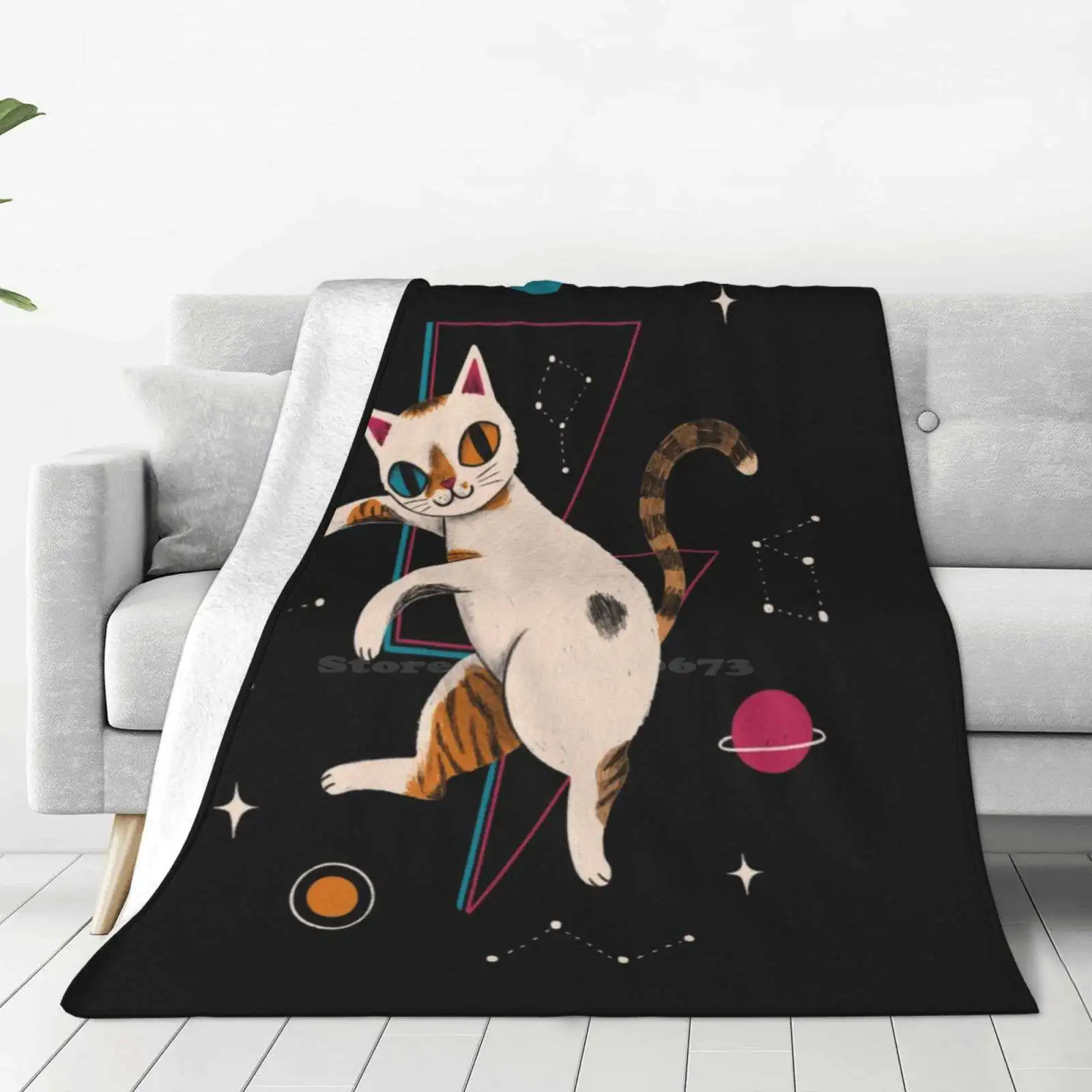 Bowie The Cat Super Warm Soft Blankets Throw On Sofa/Bed/Travel Heterochromia Funny Cute Space Animal Planets Bowie The Cat