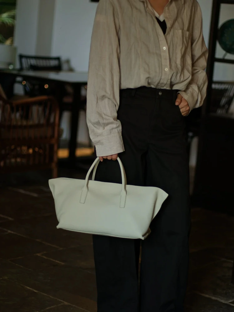 Black Fashion Simple Genuine Leather Women Tote Bag\Handbag Real Leather Minimalist Lady Commuter Bag Big